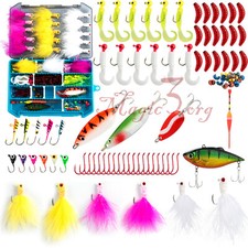 132pcs Ice Fishing Tackle Kit in Box Jigs Lead Head Spoons Lures Hooks Walleye