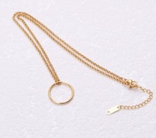 Fashion Titanium Stainless Steel Gold Circle Chain Choker Necklace 14.5-16.5"