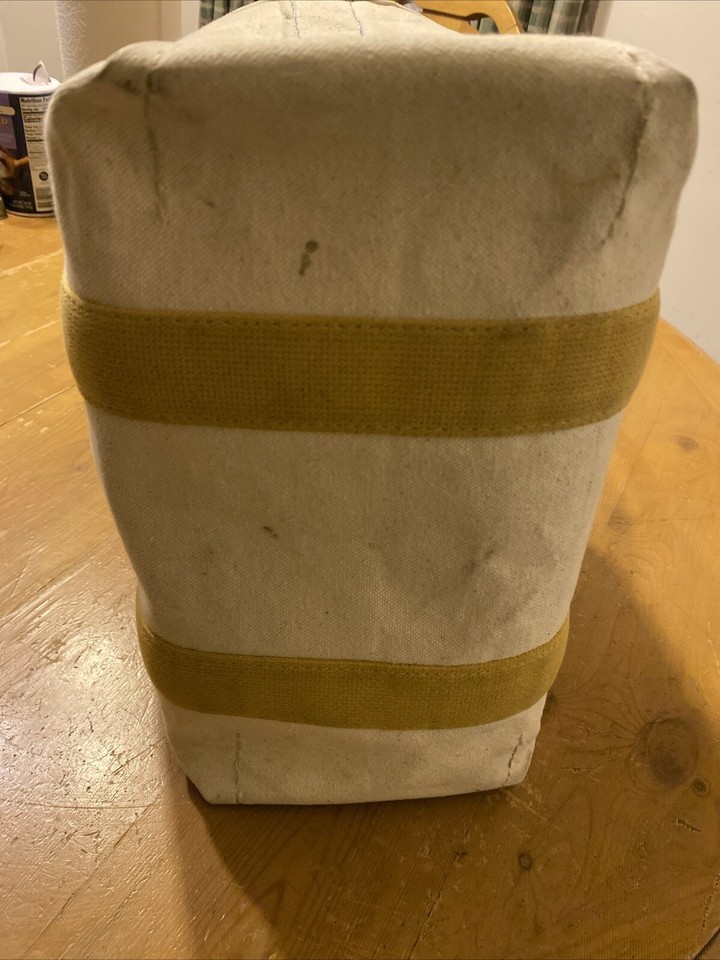 Vtg. LL Bean Boat & Tote Freeport Canvas Mustard Yellow Trim Leather