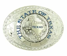 The State of Texas with Rhinestones Large Metal Belt Buckle