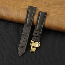 19mm Dark Brown Ostrich Leather Watch Band Gold Deployment Buckle Handmade Gift