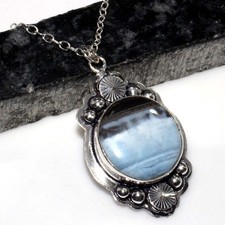 925 Silver Plated Exclusive Owhyee Blue Opal Necklace 18" Festival Jewelry AU D1