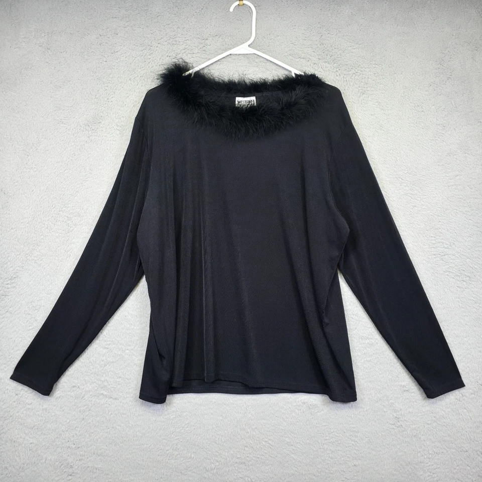 Antigo Western Connection II Top Feminino 2X Gola de Pele Preta Declaração Formal Noite - Imagem 2 de 4