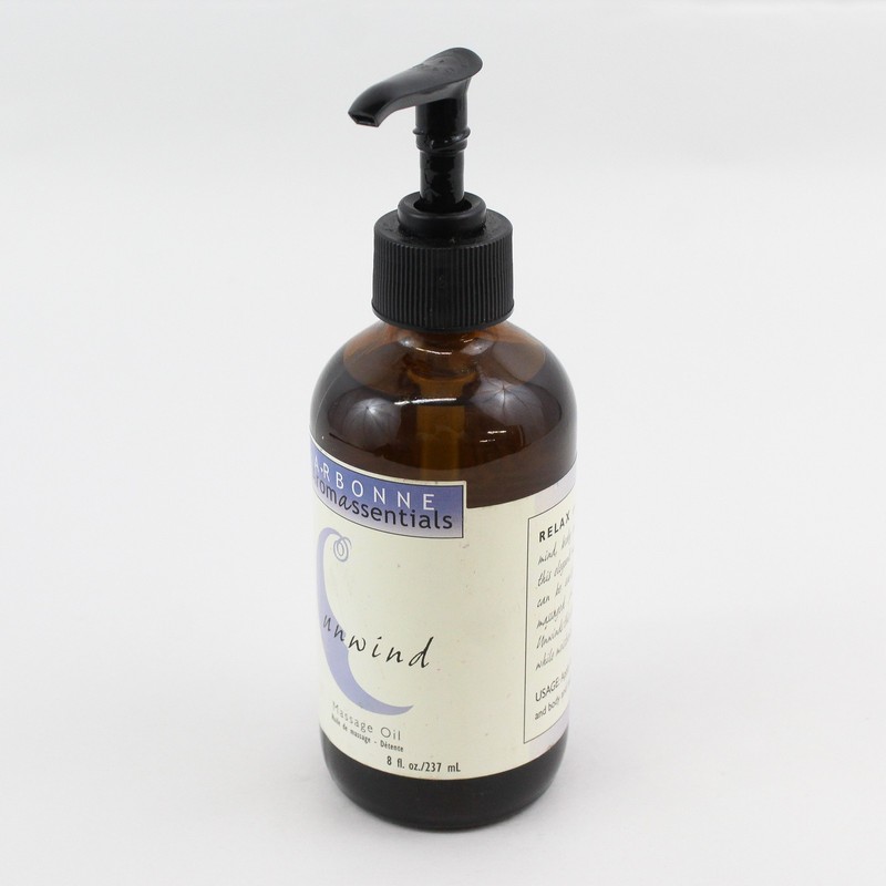Arbonne Aromassentials Massage Oil Glass Bottle W/ Pump Scent Unwind (8 Oz)