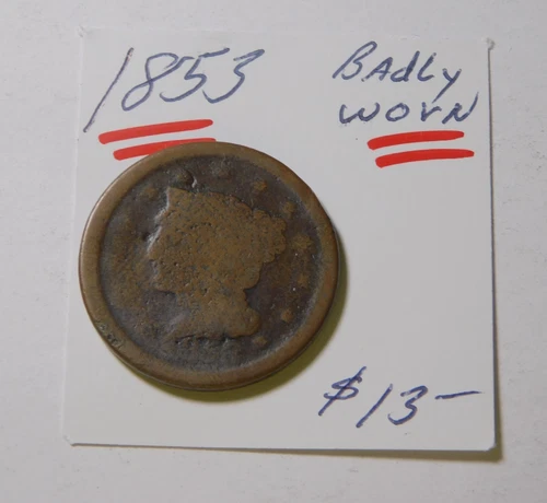 Photo of a 1853-P Large Cent from an eBay listing that sold on Jul 22, 2026