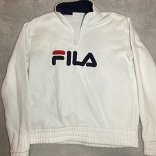Sweatshirt FILA Quarter Zip White Fleece Men  s Medium Logo Pullover