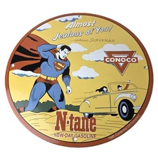 Vintage Conoco Gas Sign - Comics Porcelain Gas Pump Superman Gasoline Sign