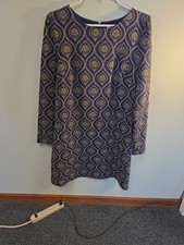 Loft Medallion Jacquard Puff Sleeve Shift Dress Blue Falls Size 10