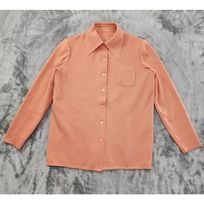 Vintage 70s Pointed Collar Button Front Cardigan Sweater Size M Orange Shacket