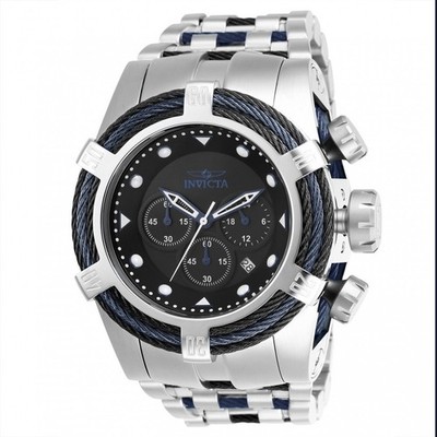 INVICTA BOLT ZEUS TRIA 23048 53 MM BLACK SILVER BLUE STAINLESS CHRONOGRAPH WATCH