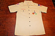 Boy Scouts of America BSA Youth Shirt Tan X-Large Sewn Patches Short Sleeve
