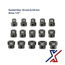 15 pc Nano Socket / Stuby Socket Set (10mm - 24mm) x 1/2" Drive by X1 Tools