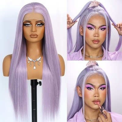 Light Purple Beauty Lace Front Wig Amazon.com : Lilac Purple Lace Front Wigs Human Hair, 34  main image 4