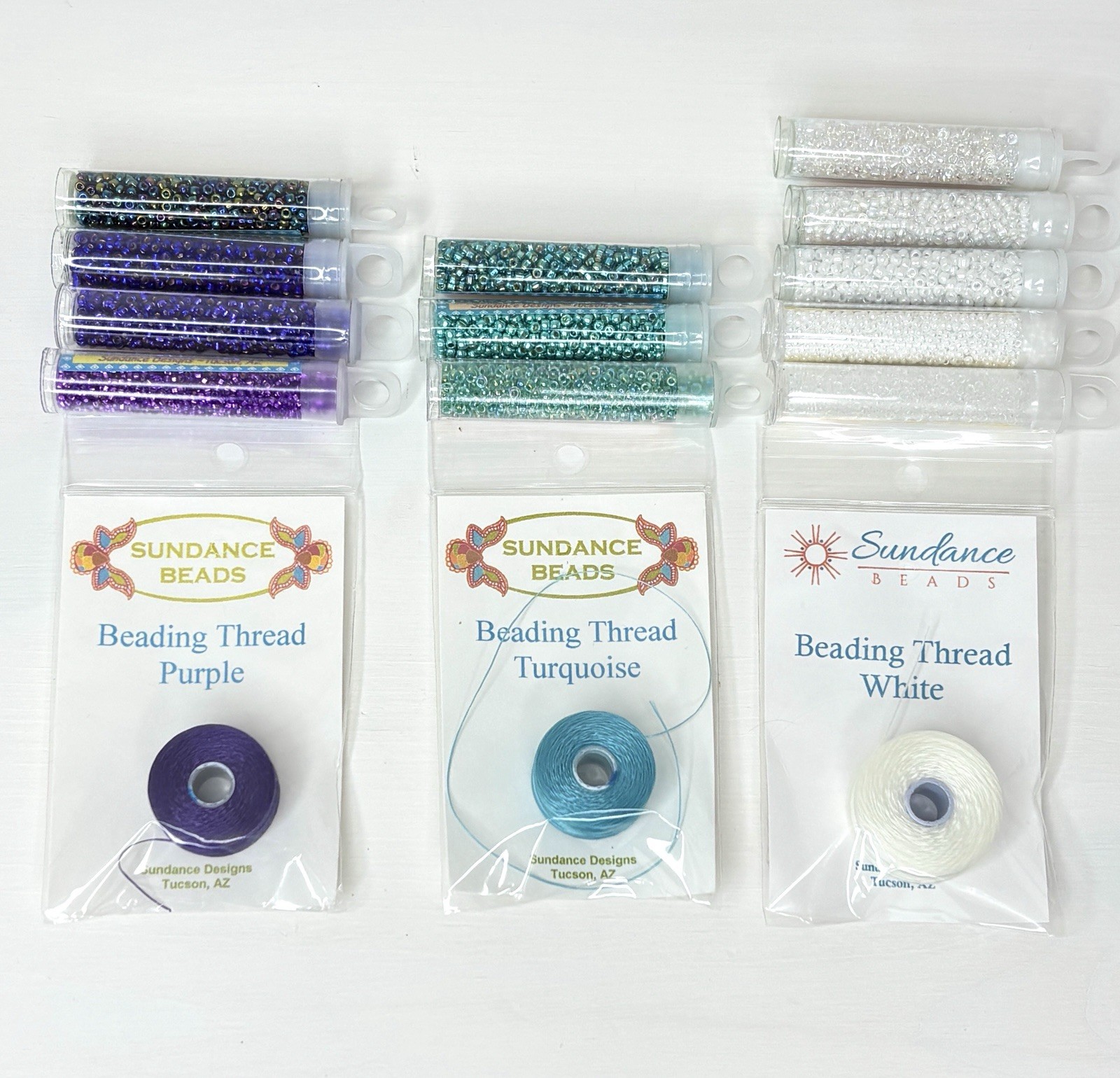 Sundance Designs Beads White Purple Turquoise Sz 11 14/15 Beading Thread Lot 15
