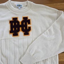 Vntg Andrew Rohan Varsity Letterman Cream Sweater Lg Made In USA Cotton Boston