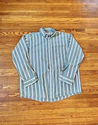 Vintage Arrow Dover Striped Green Mens Long Sleeve Button Up Size L-XL