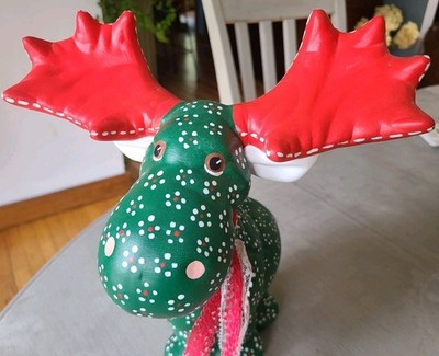 Vtg RARE Christmas Moose Kimple Ceramic Mold Figurine Handpainted 11'' Tall Green