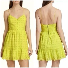 Alice + Olivia Fae Lime Eyelet Embroidered Button Front Mini Dress size 0