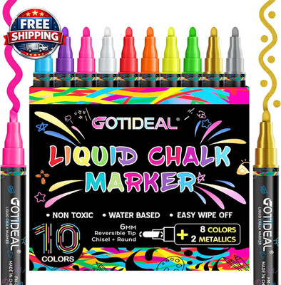 Vibrant 10-Color Chalk Markers for Blackboard, Glass, and DIY Projects