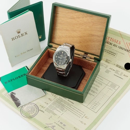 Men's Rolex OP Explorer Ref.#1016 36mm Black Gilt Dial w/ Box & Papers W248750-1