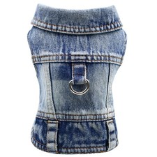 LKEX Dog Jean Jacket, Blue Denim Shirt Classic Lapel Vest Medium, With D-Ring