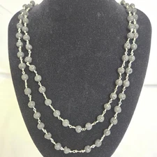 Gray Lava Bead Single Strand Necklace, Silver Tone 19.5" Chain