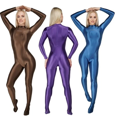 LEOHEX Damen Oily Glitzer Einteiler Overalls Bodysuit Jumpsuit Bademode Cocktail - Bild 1 von 4
