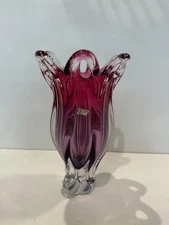 Egermann Czech Art Glass Cranberry Pink Vase 12.25” Tall Heavy Vintage