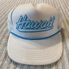 Vintage 80s Hawaii Mesh Trucker Foam Rope Snapback Hat Cap Surfing White Blue