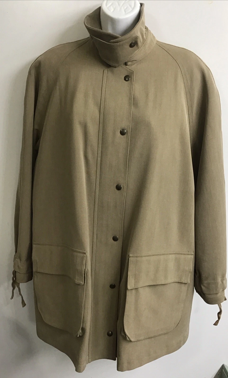 Giorgio Armani Vintage Storm Jacket Khaki Long Sleeve Loro Piana Lined Size 40/6