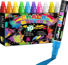 Window Chalk Markers for Cars Glass Washable, 10 Colors Jumbo Liquid Chalk Marke