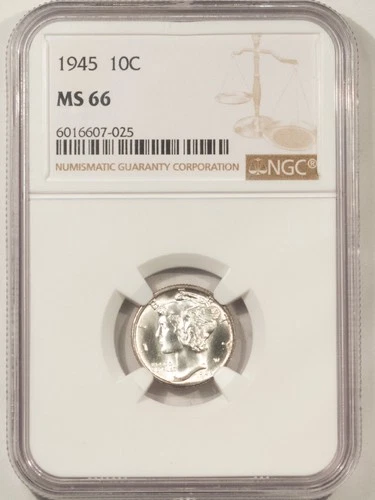 1945 MERCURY DIME - NGC MS-66, BLAST WHITE, PARTIAL BAND!