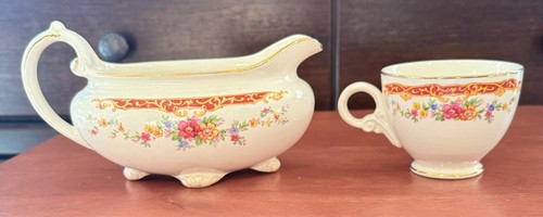 Vintage 1940s Homer Laughlin Eggshell Nautilus Sauce Boat & Georgian Tea Cup USA - Picture 4 of 12