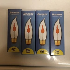 4-Bulbrite 410503 Chandelier 3W 130V Flicker Bulb Flame Tip Standard Base Kit