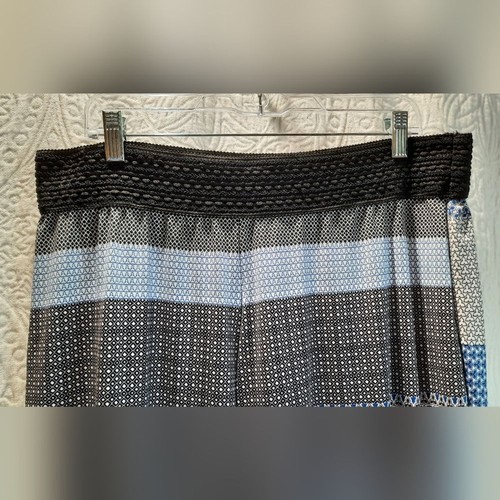 Robert Louis Pants Woman XL Blue Black Pattern Wideleg Colorblock Baggy Stretch - Picture 4 of 14