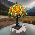 Vintage Meyda Tiffany 17” Table Lamp With Amber And Green Glass Shade