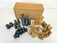 Job Lot 45 Antique / Vintage Wooden Chess Pieces – Mixed Set Spares + Wooden Box