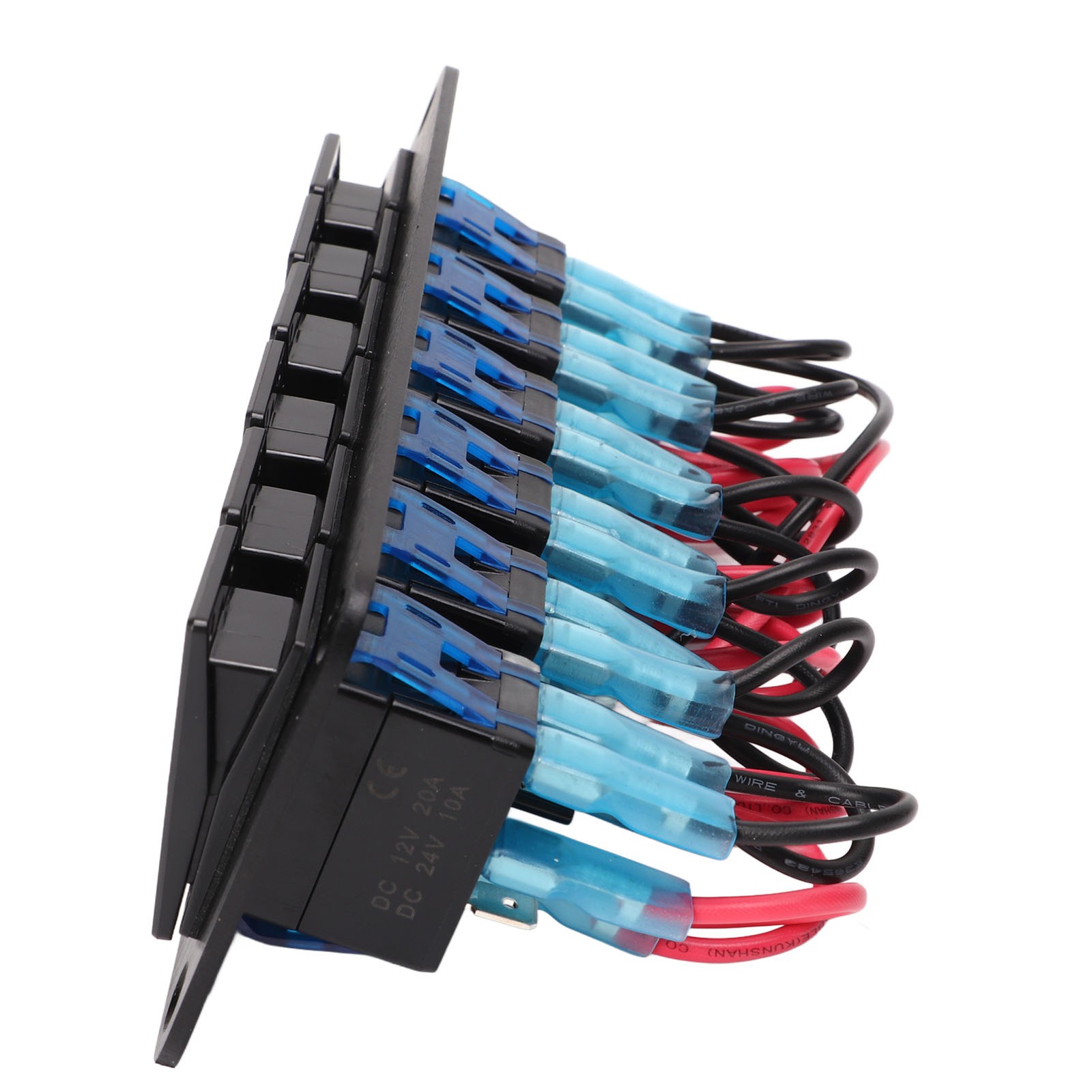 6 Gang Rocker Switch Panel Waterproof Blue Backlit Aluminum Alloy Anodize Black