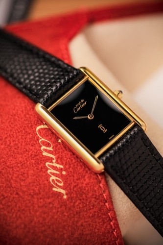 Cartier Tank - Must de Cartier Vermeil LM 23x30mm Ref. 681006 Quartz black - Foto 3 di 21