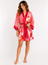 Josie Natori Paradis Floral Kimono Robe Pink Silk Blend Size L NWT MSRP 595