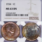 1934 Lincoln Wheat Cent NGC MS 63 BN Natural Monster Color Tone 1C Copper Coin