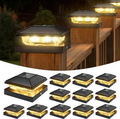 VOLISUN 4x4 Solar Fence - Post Cap Lights 12pack Outdoor 12 PACK, Black 