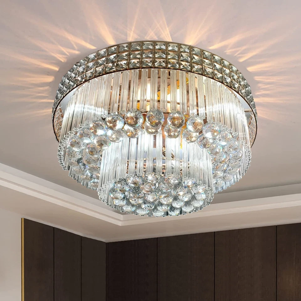 Lámparas de araña de cristal empotradas de lujo luces LED remotas accesorios de techo lámparas Foto 2 de 4