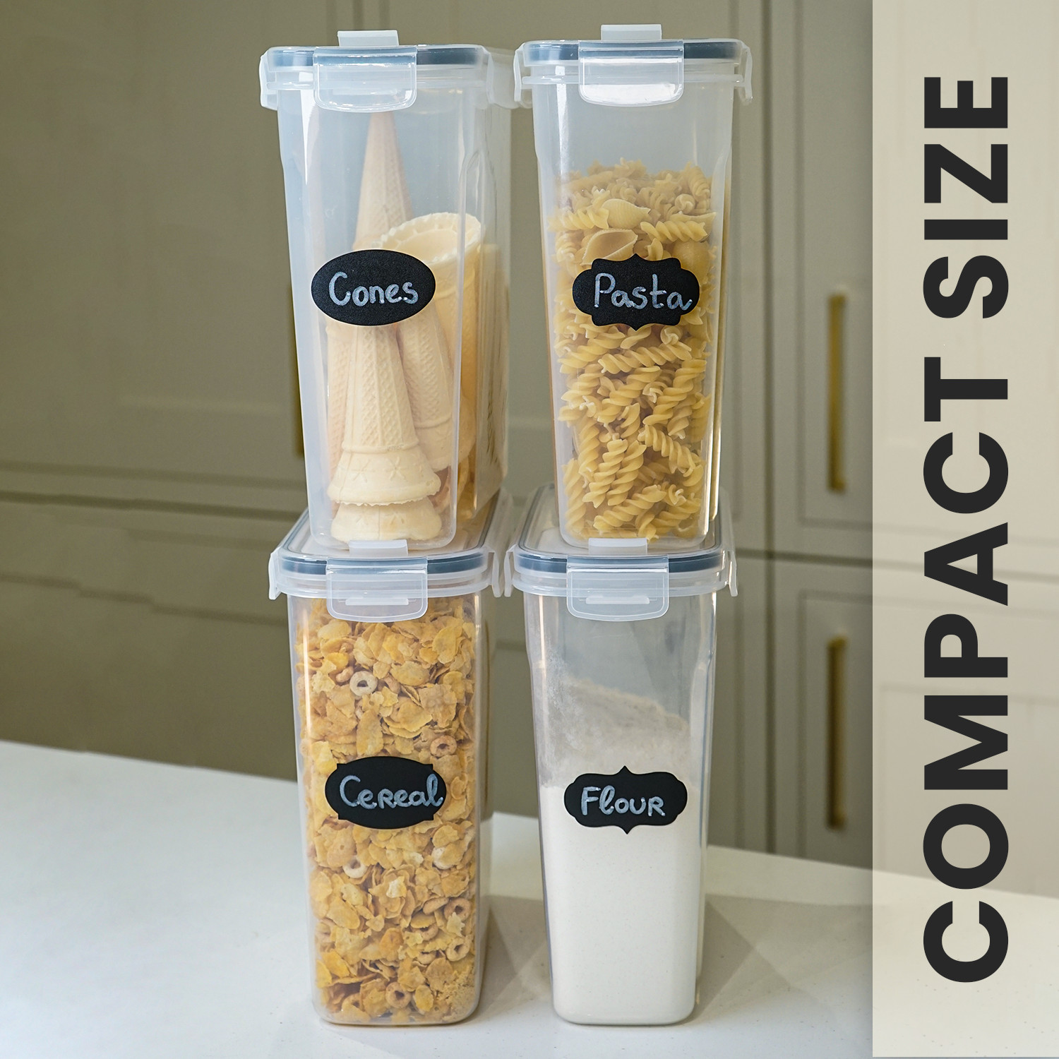 4pc Air Tight Storage Containers Cereal Food Dry Kitchen Pantry Dispenser