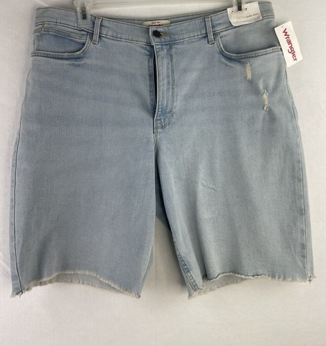 Womens Wrangler Size 16 Light Wash High Rise Stretch Bremuda Cut Off Shorts 10”