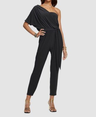 $395 Ramy Brook Women's Black Toma One-Shoulder Self-Tie Jumpsuit Size XL