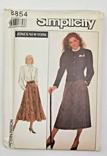 80s Simplicity Pattern 8854 Jones of New York Blouse, Skirt, Lined Jacket 12 UC