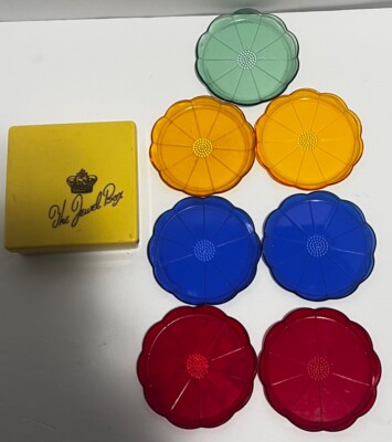 Vintage Set Of 7 Steeds The Jewel Box Colored Acrylic Coasters