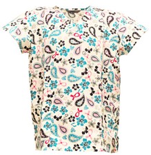 Womens Microfiber Medical Scrub Top White Base Paisley Breast Cancer Symbol XL