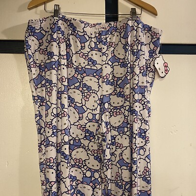 Hello Kitty Blue and White Pajama Pants Women s Size 2X Stretch Soft Pull On New